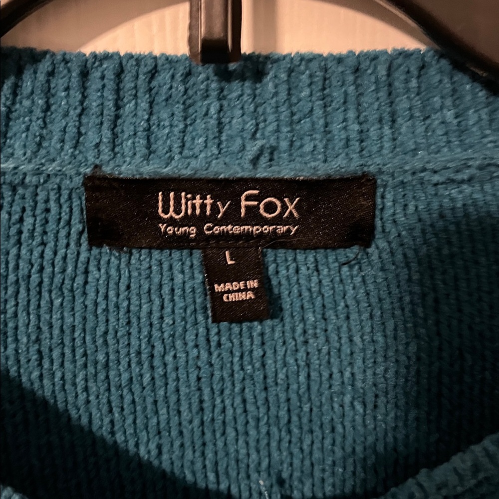 Witty Fox Cable & Gauge Blue Fringe Sweater Size Large - Picture 2 of 8
